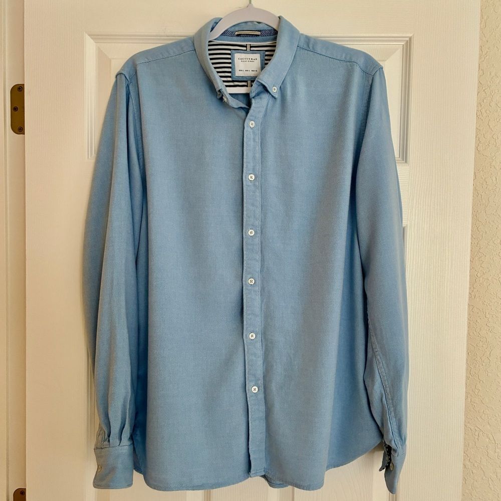 Cactus Man Button Down Shirt Blue Large Soft Smart Casual Preppy Workwear